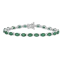 9.46 Carat (ctw) Natural Oval-Cut Emerald and Diamond Bracelet in 14K White Gold