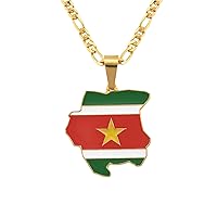 Map of Suriname Pendant Necklaces - Charm Africa Country Maps Flag Thin Chain Necklaces, Patriotic Gold Color Map Hip Hop Jewelry for Women Men Party Gift