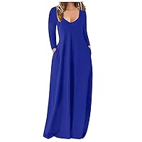 Women's Fall Dresses 2023 Casual Loose Solid Color Long Dress Sexy Deep V Neck Sleeve Dress, S-5XL