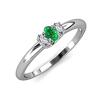 Oval Cut Emerald & Lab Grown Diamond 0.70 ctw Trellis Three Stone Engagement Ring 14K Gold