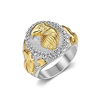 New Animal Hip-hopRing Titanium Steel Cubic Zircon Gold Plated Two Tone Eagle Men's Ring