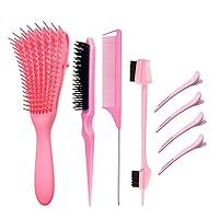 Complete Curly Hair Brush Kit Detangler Brush Hair Clips Tail Comb Edge Brush and Bristle Brush Set