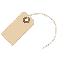 Manila Paper Tags with String - #1, 2 3/4” x 1 3/8” Box of 100 Small Hang Tags with String Attached and Reinforced Hole, Manila Tags with Strings, Shipping Tags with String
