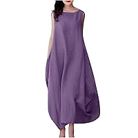Cotton Linen Maxi Dress for Women Summer Casual Short Sleeve Boho Dresses Plus Size Beach Baggy Long Dress Loose Dress