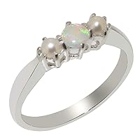 10k White Gold Natural Opal & Cultured Pearl Womens Trilogy Ring - Sizes 4 to 12 Available