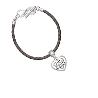 Silvertone Celtic Knot Heart Infinity Shimmer Grey Leather Bracelet
