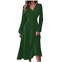 SCBFDI Loungewear Elegant Tunic Dress Womans A-Line Long Sleeve Spring V-Neck Dresses Women Solid Color Fit Softest