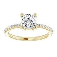 18K Solid Yellow Gold Handmade Engagement Ring 1 CT Cushion Cut Moissanite Diamond Solitaire Wedding/Bridal Ring for Women/Her Perfect Ring