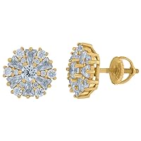 925 Sterling Silver Yellow tone Womens Baguette Round CZ Cubic Zirconia Simulated Diamond Flower Fashion Stud Earrings Jewelry for Women