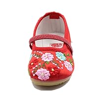 Children Girl's Flower Embroidery Soft Loafer Shoes Kid's Cute Flat Dance Shoe Red