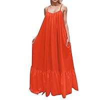 joysale Women's Casual Backless Cocktail Dresses Summer Solid Sexy Strap Dress A Line Pleated Loose Maxi Skirts