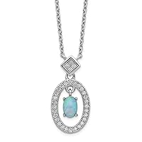 925 Sterling Silver Rhodium Plated Simulated Opal and Cubic Zirconia With 2inch Ext. Necklace 16 Inch Measures 12mm Wide Jewelry for Women