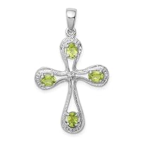 925 Sterling Silver Polished Prong set Open back Rhodium Peridot and Diamond Religious Faith Cross Pendant Necklace Measures 34x20mm Wide Jewelry for Women