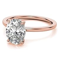 Hidden Halo Oval Moissanite Ring, 3 CT Oval Diamond Engagement Rings, Wedding / Bridal Set, Solitaire Ring, Dainty Minimalist Anniversary Ring, Promise Gift For Her, Handmade Rings, Rose Gold Ring