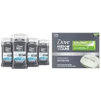 DOVE MEN + CARE Deodorant Stick for Men Clean Comfort 4 Count Aluminum Free 72-Hour Odor Protection Mens Deodorant with 1/4 Moisturizing Cream 3 oz (Pack of 4) & Bar 3 in 1 Cleanser for Body, Face