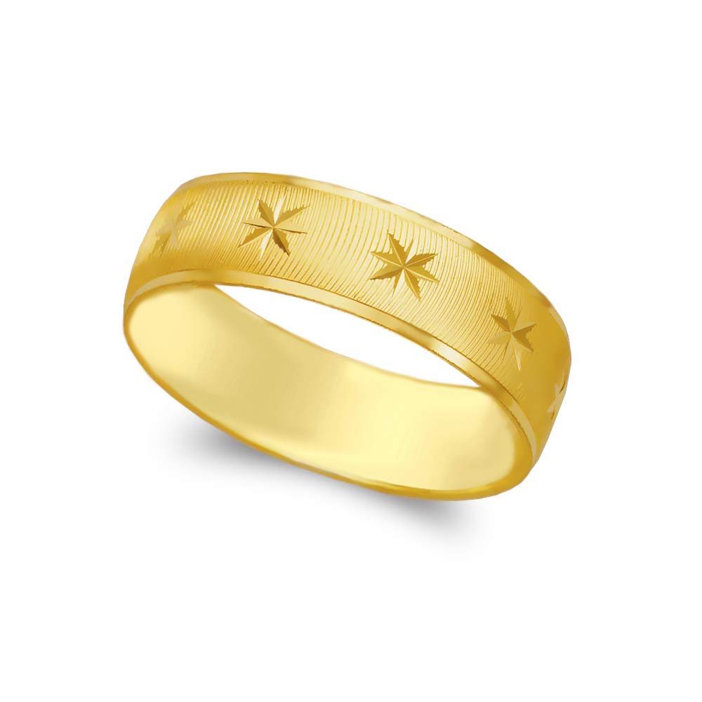 TOUSIATTAR 14K Solid Yellow Gold Wedding Band– Light Ring Star Diamond Cut – Nice Jewelry Gift for Men’s and Women’s - 3mm Width