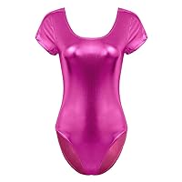 Women Shiny Patent Reflective One-Piece Gymnastics Leotard Bodysuit for Stage Performance Ballet Dancewear Rose L