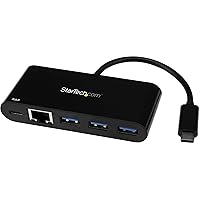 3 Port USB-C Hub with Gigabit Ethernet & 60W Power Delivery Passthrough Laptop Charging - USB-C to 3x USB-A (USB 3.0 SuperSpeed 5Gbps) - USB 3.1/3.2 Gen 1 Type-C Adapter Hub (HB30C3AGEPD)