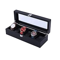 Watch Display Storage Box Leather Watch Box 6 Slots Display Case Jewellery Organiser Glass Storage Black,PU,Black,S
