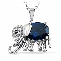 3.00Ct Oval Cut Blue Sapphire Elephant Pendant 14K White Gold Plated Free Chain