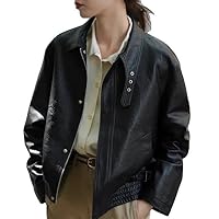 Cropped Leather Jacket Women Jackets Loose Casual Coat Korean Style Zip Up Outwear Spring Autumn s2 Black S
