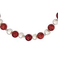 925 Sterling Silver Pearl clasp Freshwater Cultured Pearl and Dyed Red Simulated Coral Necklace 18 Inch Jewelry for Women