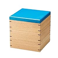 J-kitchens Kyutarou Blue Wooden Box, Made in Japan, White Walnut Triple Layer, 3 Dividers Included, 1 Piece, 6.5 inches (16.5 cm)