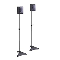 Atlantic Adjustable Height Satellite Speaker Stands, Tool-Free Height Adjustment from 27 to 49 inch, Heavy-Duty Powder-Coated Cast-Iron Base, Integrated Wire Management, 2-pc Set in Black (Updated)