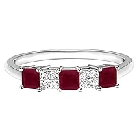 Five Stone 1.30 Ctw Square Ruby Gemstone 925 Sterling Silver Stackable Ring