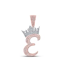 10K Two-tone Gold Mens Diamond Crown E Letter Charm Pendant 1-1/5 Ctw.