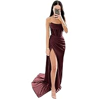 Prom Dresses for Women 2024 Satin Mermaid Ball Gowns for Women Formal with Side Slit