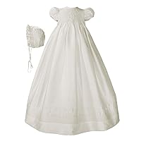 Silk Dupioni Christening Baptism Gown with Smocked Bodice
