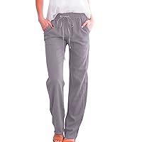 SNKSDGM Womens 2024 Summer Flowy Cotton and Linen Palazzo Wide Leg Pants Soft High Waisted Pant Pull On Trousers with Pockets