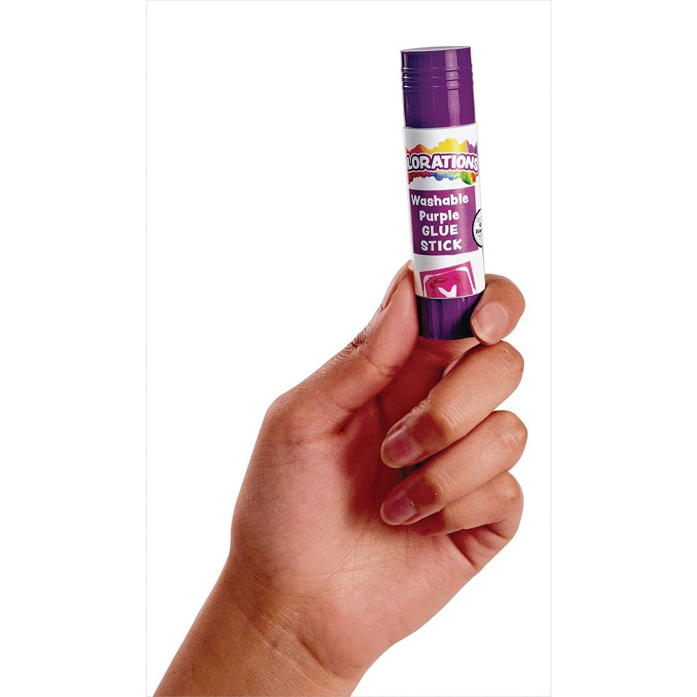 Colorations® Small Washable Disappearing Purple Glue Sticks in a Tray, Set of 12, Each 0.32 oz, Non Toxic & Acid Free, Easy to See Where it is Applied & Dries Clear, Use at School, Home or Office