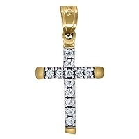 10k Two tone Gold Mens Women Cubic Zirconia CZ Cross Religious Charm Pendant Necklace Measures 22.4x11.60mm Jewelry for Men