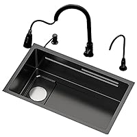 Kitchen Sinks, Kitchen Sink Kitchen Sink with Faucet Large Sink with Faucet Restaurant Sink with Complete Accessories/Black/68 * 40Cm