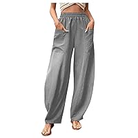 Women's Straight Leg Pants Casual Solid Colorwide Trousers with Elastic Waist and Pockets Wide Pants