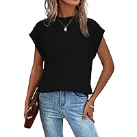COZYEASE Women's Casual Stand Collar Cap Sleeve Loose Fit T Shirt Basic Summer Workwear Tee Tops