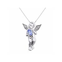 Rylos 14K White Gold Guardian Angel Necklace with 6X4MM Gemstone & Diamonds on 18