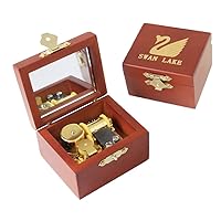 Youtang Music Box Swan Lake Carved Wood Wind Up Gold Mechanism Musical Gift with Mirror