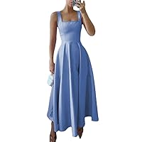 Women Elegant Long Dress Sleeveless A-Line Party Dresses for Solid Party Evening Dress
