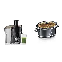 Hamilton Beach Juicer Machine, Big Mouth Large 3” Feed Chute & Slow Cooker with 3 Cooking Settings, Dishwasher-Safe Stoneware Crock & Glass, 8-Quart Built-In Lid Rest, Black