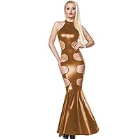 18 Colors Cut Out Waist Legs Dress Ladies Sleeveless Mermaid Dress (Coffee,XXL)