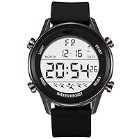 Men's Outdoor Sports Watch Large Dial Alarm Clock Easy-to-Read Digital Watch Multi-Functions Silicone Band Stopwatch Waterproof Watch