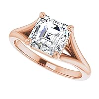 14K Solid Rose Gold Handmade Engagement Ring, 1.00 CT Asscher Cut Moissanite Solitaire Ring Diamond Wedding Ring for Women/Her, Anniversary Promise Gift, VVS1 Colorless