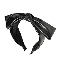 YangQian Bow Headbands for Women Girls Faux Leather Headbands for Women Black Headband with Bow on Top Knotted Wide Headband Accessories for Women Hair Hoop Headband Fashion Bow Knot Headband Costume