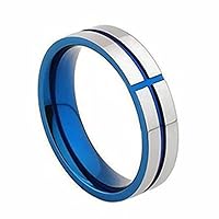 Surgical Steel Ring for Men Women, 6MM Cross Polished Ring Wedding Bands Rings for Boyfriend/Girlfriend Blue