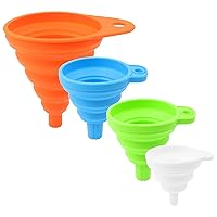 KUFUNG Kitchen Funnel Set 4 Pack - Food Grade Silicone Funnels for Kitchen Use, Filling Bottles - Small Funnel, Space-Saving Design - Easy to Clean and Store