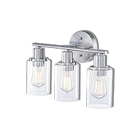 Brushed Nickel Bathroom Vanity Light, 3 Light Bathroom Light Fixtures Over Mirro with Clear Glass Shade Including E26 Medium Base, Bulb NOT Included