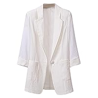 Womens Casual Blazers Mid Length Business Blazer Jacket Solid Notch Lapel Lightweight Outerwear Office Work Coat